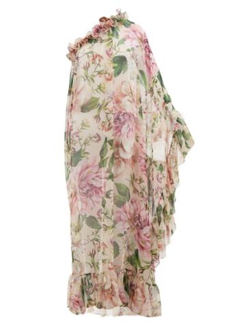 Matchesfashion.com Dolce & Gabbana - One-shoulder Floral-print Silk-chiffon Cover Up - Womens - Pink Print
