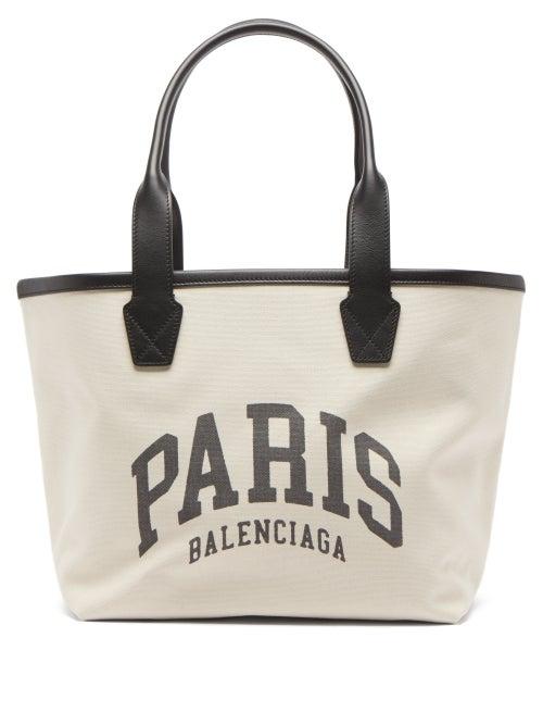 Balenciaga - Paris Logo-print Leather-trim Canvas Tote Bag - Womens - Black Cream
