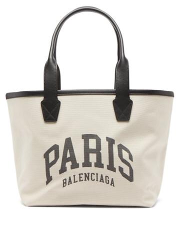 Balenciaga - Paris Logo-print Leather-trim Canvas Tote Bag - Womens - Black Cream