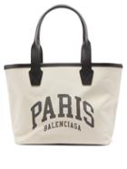 Balenciaga - Paris Logo-print Leather-trim Canvas Tote Bag - Womens - Black Cream