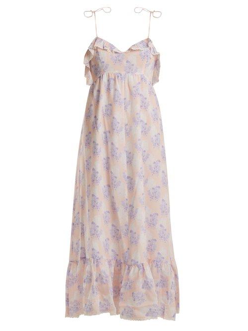 Matchesfashion.com Athena Procopiou - Violet's Whisper Lace Trimmed Maxi Dress - Womens - Purple Multi