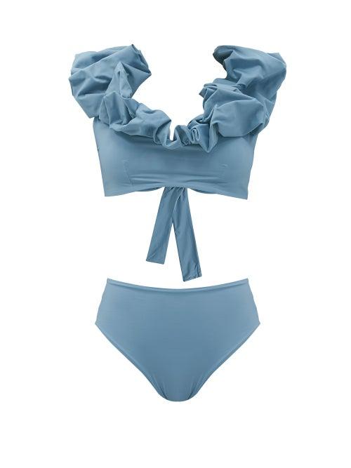 Matchesfashion.com Maygel Coronel - Lucila Ruffled Bikini - Womens - Light Blue