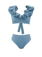 Matchesfashion.com Maygel Coronel - Lucila Ruffled Bikini - Womens - Light Blue