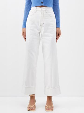 Frame - High-rise Turn-up Wide-leg Jeans - Womens - White