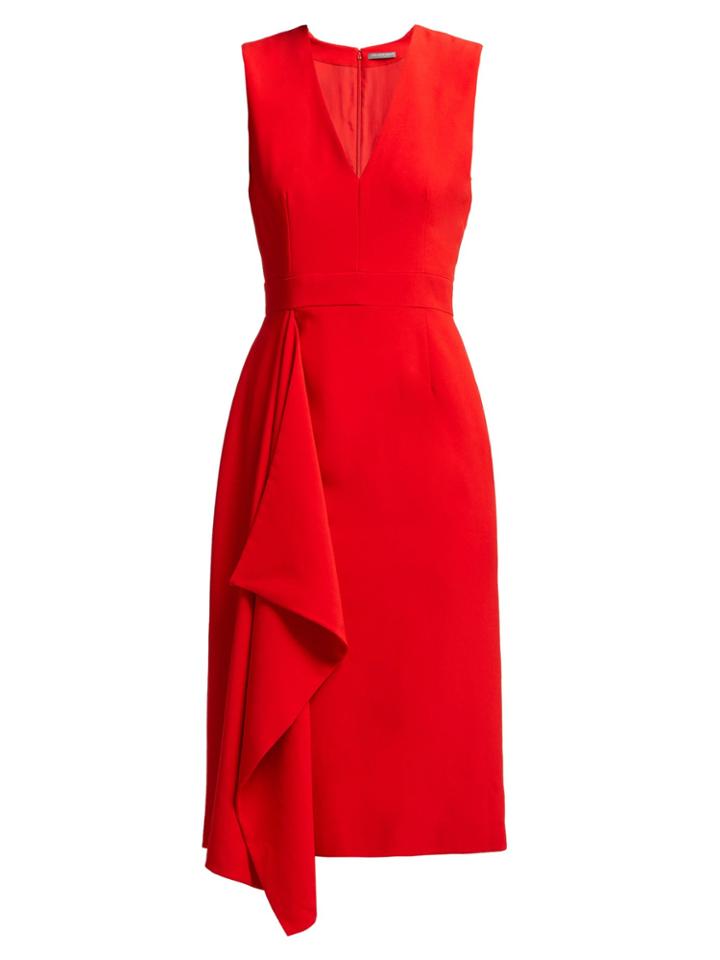 Alexander Mcqueen Waterfall Draped Crepe Midi Dress