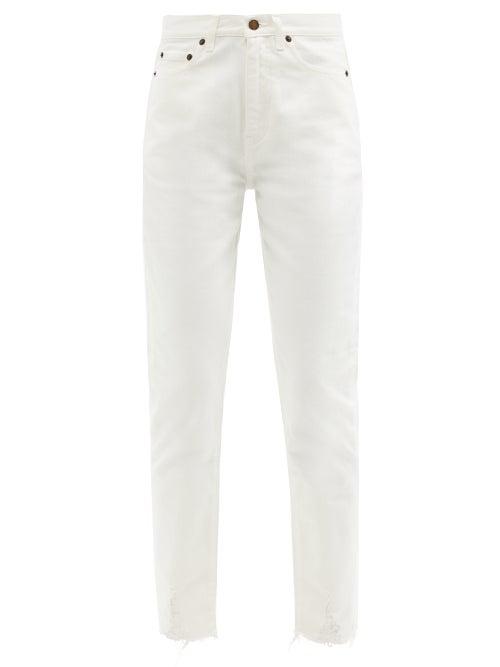 Ladies Rtw Saint Laurent - High-rise Distressed-cuff Cropped Jeans - Womens - White