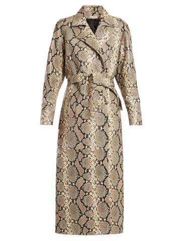 Attico Python-print Belted Leather Coat
