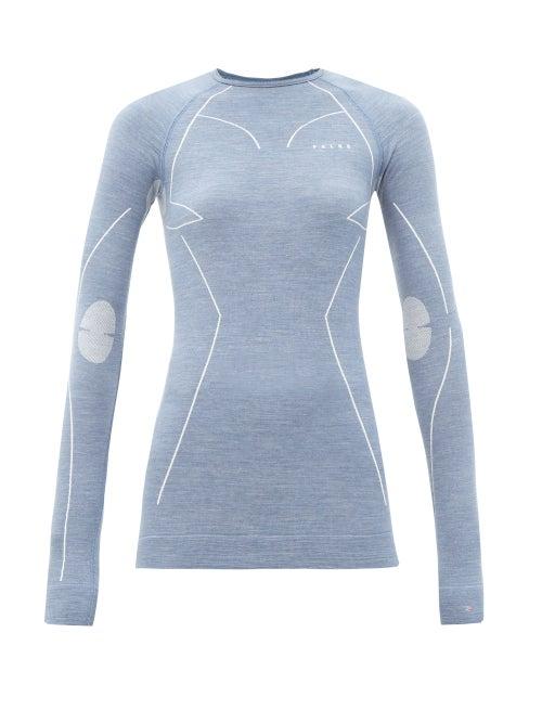 Matchesfashion.com Falke - Logo-print Panelled Wool-blend Thermal Top - Womens - Blue