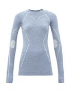 Matchesfashion.com Falke - Logo-print Panelled Wool-blend Thermal Top - Womens - Blue