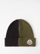 Moncler - Bi-colour Ribbed Wool Beanie Hat - Mens - Khaki Multi