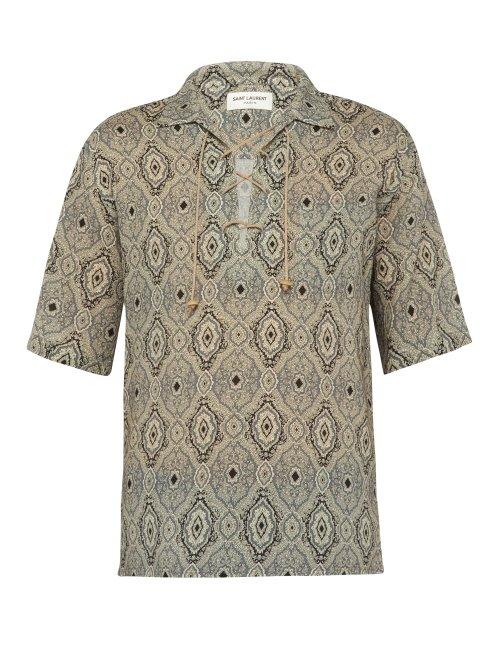 Matchesfashion.com Saint Laurent - Paisley Print Lace Up Shirt - Mens - White Multi