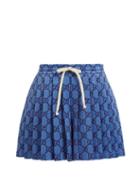 Matchesfashion.com Gucci - Gg Pleated Technical Jersey Shorts - Womens - Light Blue