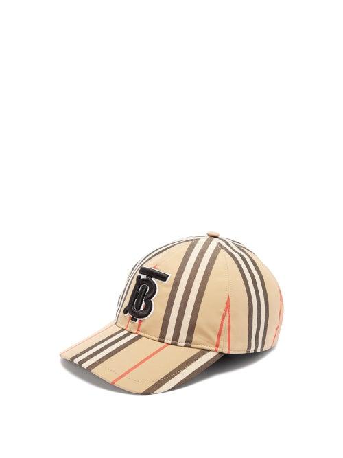 Mens Accessories Burberry - Tb-embroidered Icon-stripe Canvas Baseball Cap - Mens - Beige Multi