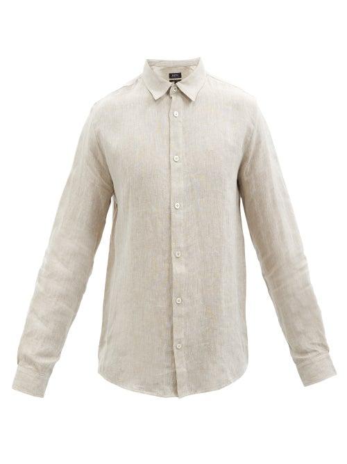 A.p.c. - Vincent Logo-emboridered Linen Shirt - Mens - Beige