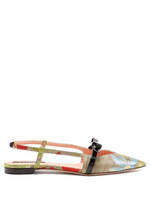 Matchesfashion.com Rochas - Floral Jacquard Slingback Flats - Womens - Beige Multi
