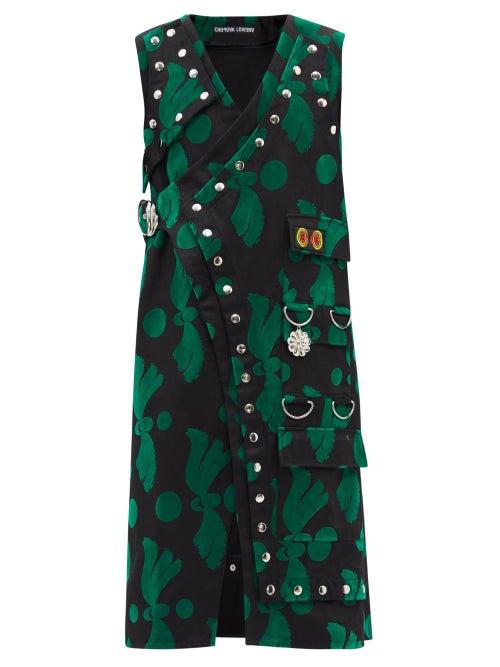 Chopova Lowena - Ping Flocked And Cotton Wrap Dress - Womens - Black Green