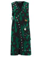 Chopova Lowena - Ping Flocked And Cotton Wrap Dress - Womens - Black Green