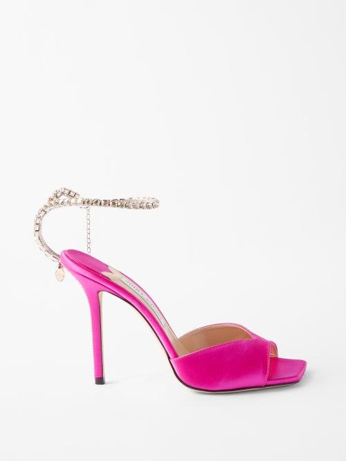 Jimmy Choo - Saeda 100 Crystal-strap Leather Sandals - Womens - Pink