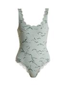 Matchesfashion.com Marysia - Palm Springs Scallop Edged Swimsuit - Womens - Green Print