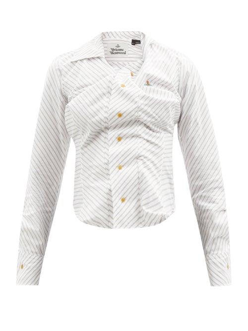 Vivienne Westwood - Logo-embroidered Asymmetrical Striped Poplin Shirt - Womens - White Stripe