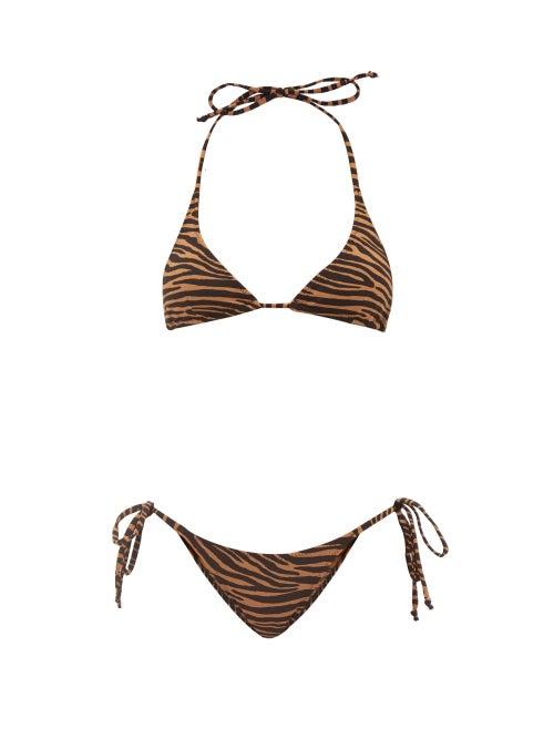 Matchesfashion.com Lisa Marie Fernandez - Pamela Zebra-print Crepe Bikini - Womens - Brown Print