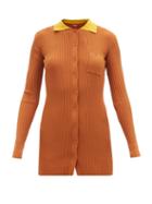 Staud - Carlsbad Crochet-collar Ribbed-jersey Cardigan - Womens - Brown