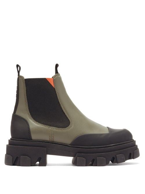 Matchesfashion.com Ganni - Trek-sole Panelled-leather Chelsea Boots - Womens - Khaki