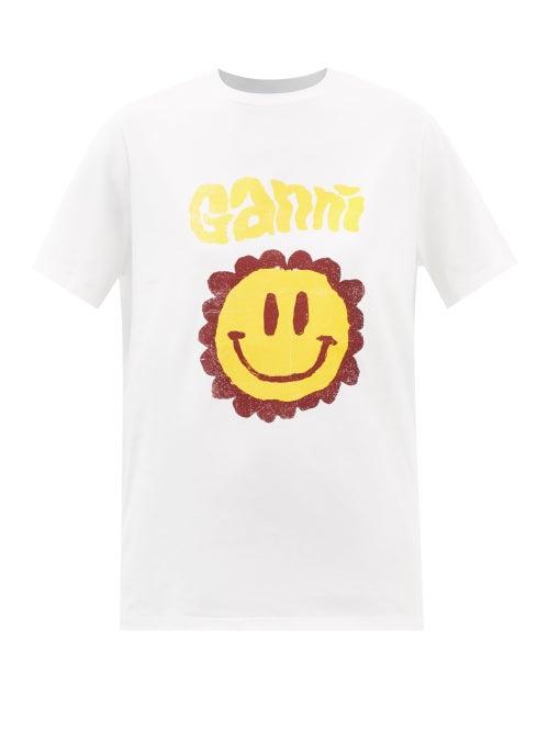 Ganni - Sunshine-print Organic Cotton Jersey T-shirt - Womens - White Multi