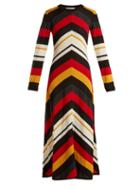 Matchesfashion.com Msgm - Chevron Striped Wool Blend Dress - Womens - Black Multi
