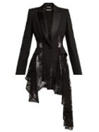 Matchesfashion.com Alexander Mcqueen - Single Breasted Lace Panel Wool Blend Blazer - Womens - Black