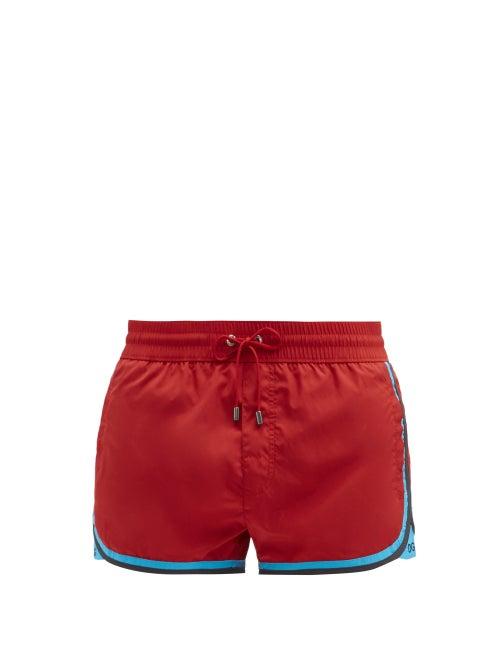 Matchesfashion.com Dolce & Gabbana - Logo-embroidered Trimmed Swim Shorts - Mens - Red