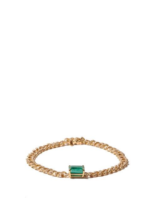 Matchesfashion.com Shay - Diamond, Emerald & 18kt Gold Curb-chain Bracelet - Womens - Green Gold