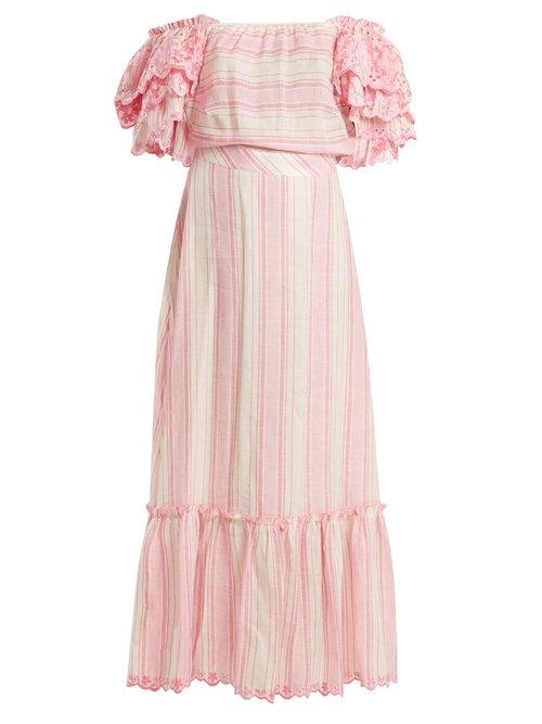 Matchesfashion.com Gl Hrgel - Striped Off The Shoulder Dress - Womens - Pink Stripe