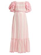 Matchesfashion.com Gl Hrgel - Striped Off The Shoulder Dress - Womens - Pink Stripe