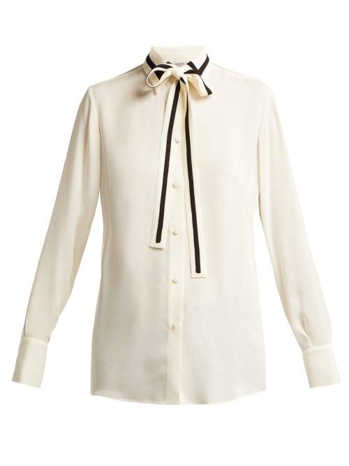Matchesfashion.com Valentino - Striped Silk Georgette Blouse - Womens - Ivory Multi