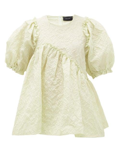 Matchesfashion.com Simone Rocha - Puff-sleeve Floral-cloqu Top - Womens - Light Green