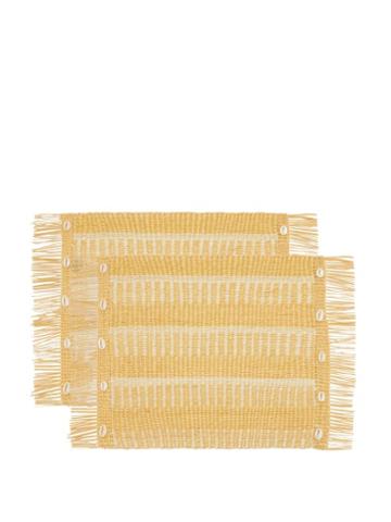 Ladies Homeware Sensi Studio - Set Of Two Fringed Shell-embellished Placemats - Womens - Beige