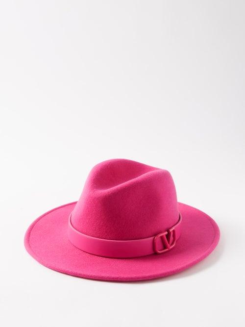 Valentino - V-logo Wool-felt Fedora Hat - Womens - Bright Pink