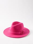 Valentino - V-logo Wool-felt Fedora Hat - Womens - Bright Pink