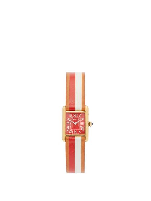 Matchesfashion.com La Californienne - Vintage Cartier Tank 18kt Gold-plated Watch - Womens - Orange Stripe