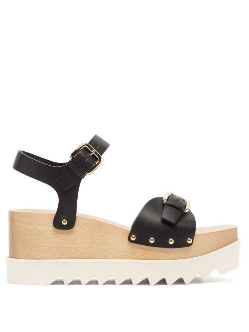 Matchesfashion.com Stella Mccartney - Elyse Faux-leather Wood-platform Sandals - Womens - Black