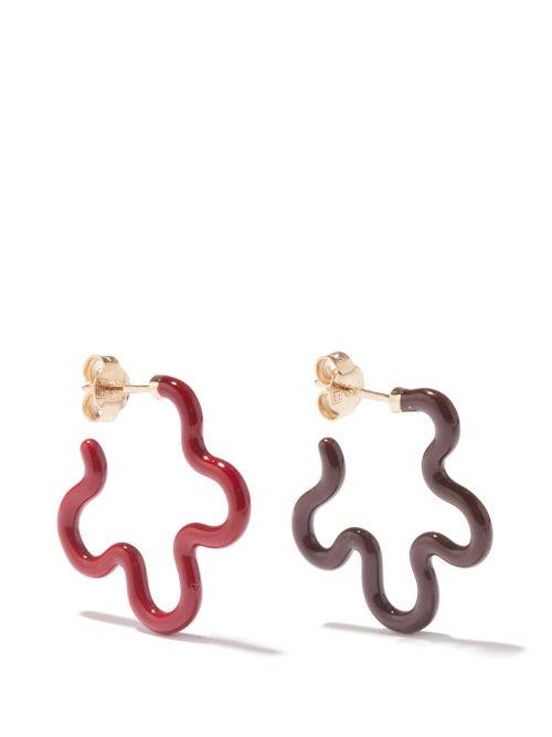 Bea Bongiasca - Mismatched Enamel 9kt Gold & Silver Earrings - Womens - Brown Multi
