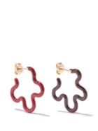 Bea Bongiasca - Mismatched Enamel 9kt Gold & Silver Earrings - Womens - Brown Multi