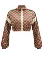 Gucci - Gg-logo Print Cropped Jersey Track Jacket - Womens - Brown Multi