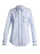 Matchesfashion.com Prada - Stud Trimmed Checked Cotton Shirt - Womens - Light Blue