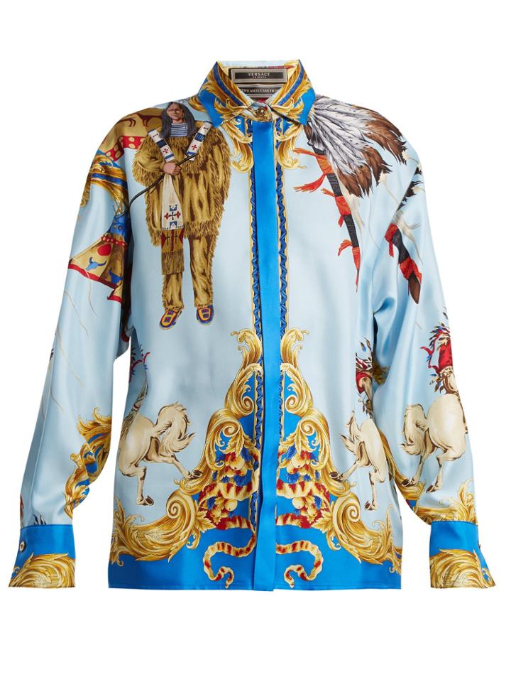 Versace Native American-print Silk-twill Shirt