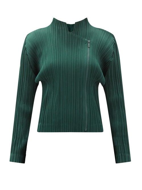 Matchesfashion.com Pleats Please Issey Miyake - Stand-neck Technical-pleated Jacket - Womens - Dark Green