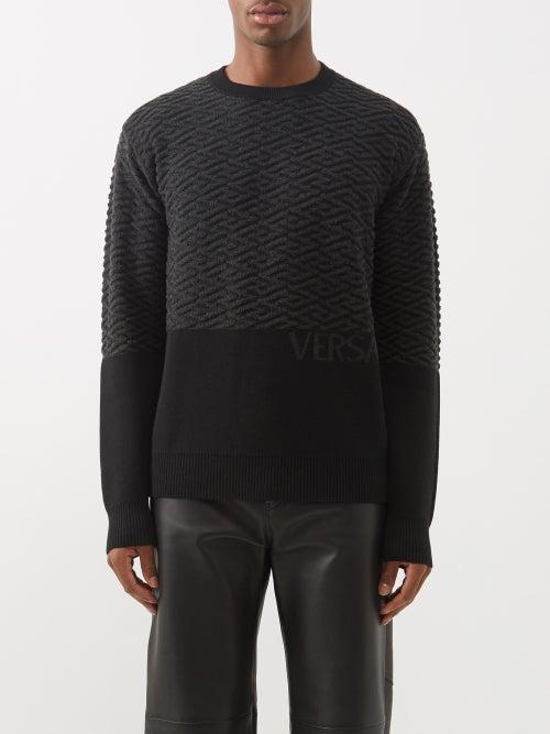 Versace - Greca-jacquard Wool-blend Sweater - Mens - Black