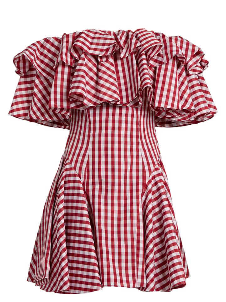 House Of Holland Off-the-shoulder Gingham Dress