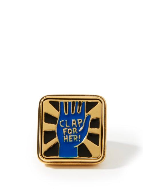 Matchesfashion.com Chlo - Clap For Her! Lacquered Signet Ring - Womens - Blue Gold